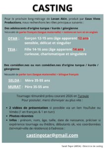Casting pour le film de Levan Akin  » Eaux vive « 